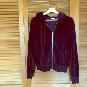 TNA navy velour hoodie EUC